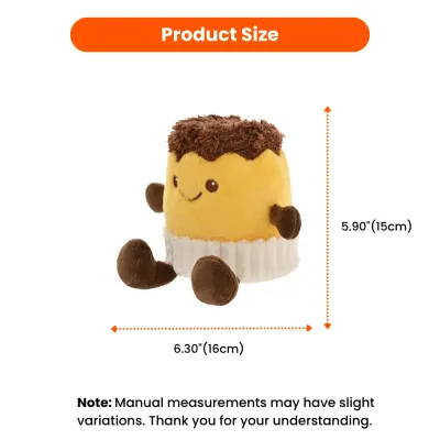 plush-dog-toy-size-guide-caramel-pudding-dog-toy-dimensions caramel pudding plush dog toy size dimensions 6.3 inch width and 5.9 inch height