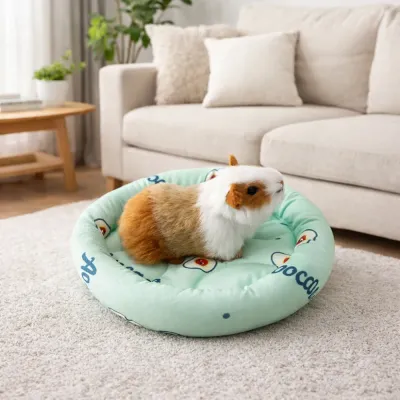 Small Pet Cooling Bed Home Living Room Scene small pet lying on cooling bed in living room soft breathable pet nest indoor use