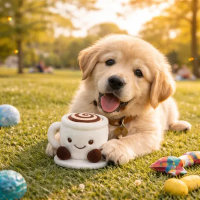 Puppy Playing with Plush Dog Toy Outdoor Park Scene puppy playing with plush dog toy outdoor park interactive pet toy