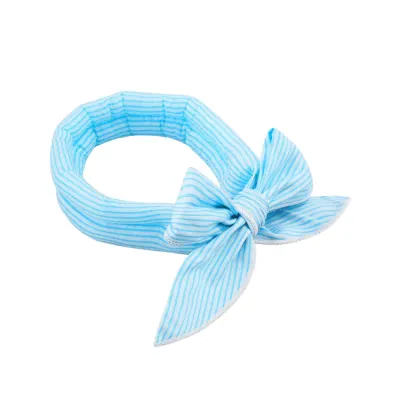 Blue Cooling Dog Bandana Soft Cotton Summer Pet Scarf Blue striped cooling dog bandana made of soft cotton with bow design