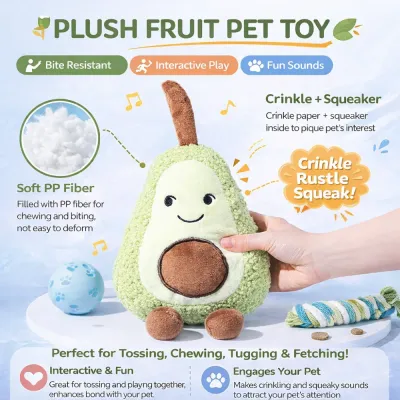 interactive squeaky dog toy plush fruit chew toy pp fiber filling petfairs plush fruit dog toy with squeaker and crinkle paper soft pp fiber chew toy for dogs