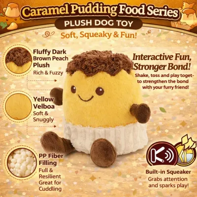 caramel-pudding-plush-dog-toy-features-soft-squeaky-material plush dog toy features soft velboa fabric pp fiber filling and built in squeaker