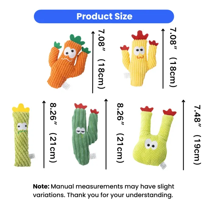 Catnip Cactus Plush Cat Toy Size Chart 7 to 8 Inch catnip cactus plush cat toy size dimensions 7 to 8 inch soft cat toy chart