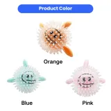 spiky squeaky dog toy in blue pink and orange color options for pet toys wholesale