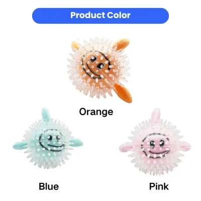 Dog Squeaky Toy Color Options Blue Pink Orange spiky squeaky dog toy in blue pink and orange color options for pet toys wholesale