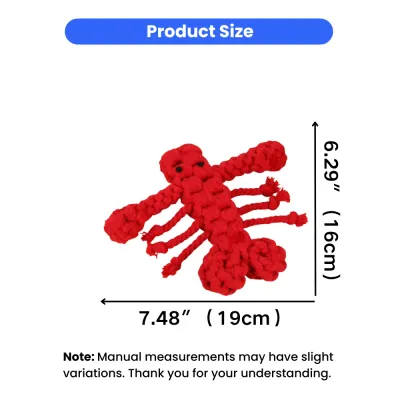 Lobster Rope Dog Toy Size 7.48 Inch Durable Cotton Chew Toy Dog rope lobster toy size 7.48 inch length and 6.29 inch height cotton chew toy measurement chart