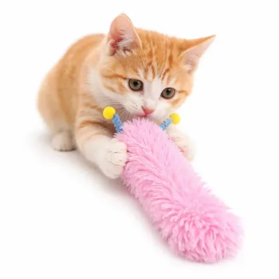 Cat Playing Plush Catnip Toy – Interactive Cat Kicker Toy orange kitten playing with plush catnip cat toy long interactive kicker toy for cats