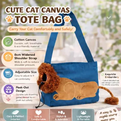 Cute Cat Canvas Tote Bag Features Breathable Adjustable Safe cat canvas tote bag features breathable cotton adjustable strap peek out design safe and comfortable pet carrier