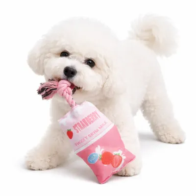 Small Dog Chewing Rope Toy Strawberry Milk Plush Dog Toy small white dog chewing strawberry milk rope toy plush chew toy