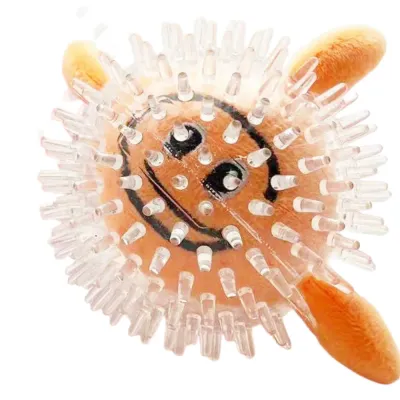 Orange Squeaky Spiky Dog Toy Close Up orange squeaky dog toy spiky chew ball soft plush interactive pet toy