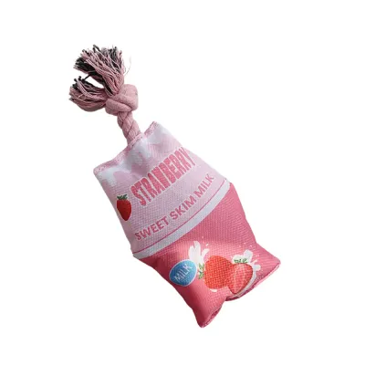 Strawberry Milk Dog Chew Toy Durable Rope Plush Pet Toy strawberry milk dog chew toy with rope durable plush pet toy for small dogs