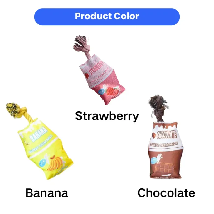Milk Carton Dog Toy Set Strawberry Banana Chocolate Variants dog toy set strawberry banana chocolate milk carton plush rope toys