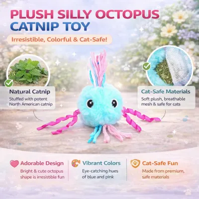 plush octopus catnip toy with natural catnip soft safe materials interactive cat toy features
