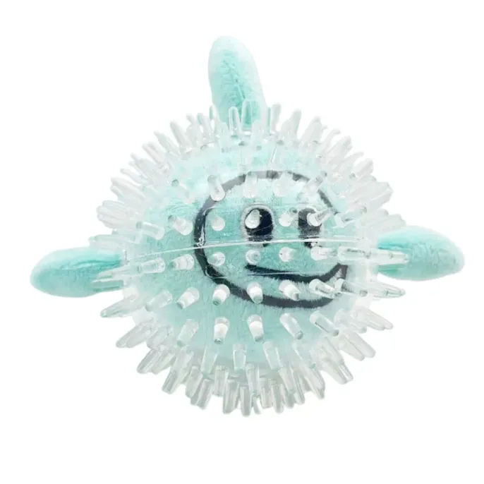blue plush squeaky dog toy with spiky texture chew toy for puppies wholesale