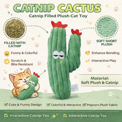 Catnip Cactus Plush Cat Toy Soft Durable Interactive Feature catnip filled plush cactus cat toy soft fabric scratch resistant interactive toy
