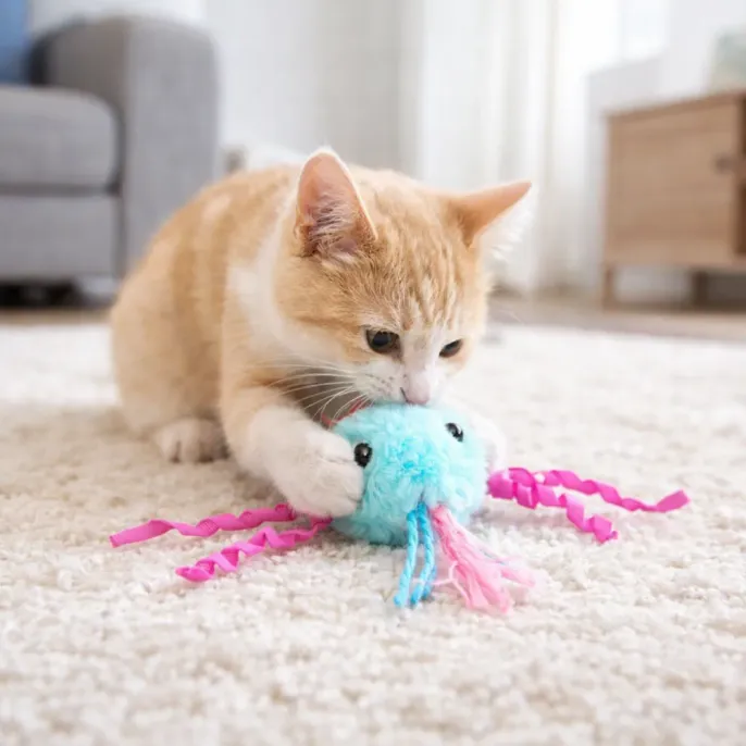 cat playing octopus catnip toy indoor soft plush interactive toy for cats