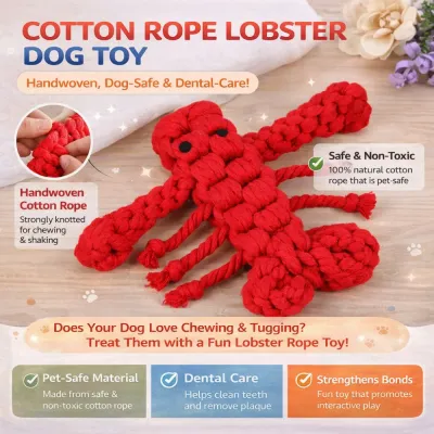 Cotton Rope Lobster Dog Toy Handwoven Safe Dental Chew Handwoven cotton rope lobster dog toy safe non toxic dental cleaning chew toy for dogs