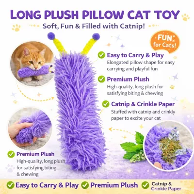 Long Plush Cat Toy with Catnip – Soft Interactive Cat Toy long plush cat toy with catnip and crinkle paper soft interactive cat toy for cats