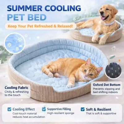 cooling pet bed breathable fabric non slip bottom soft supportive filling