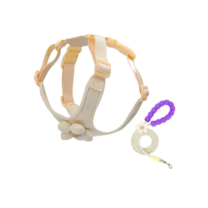light beige dog harness set soft breathable adjustable with matching leash