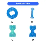 dog chew toys in multiple shapes ring bone and dumbbell blue and green