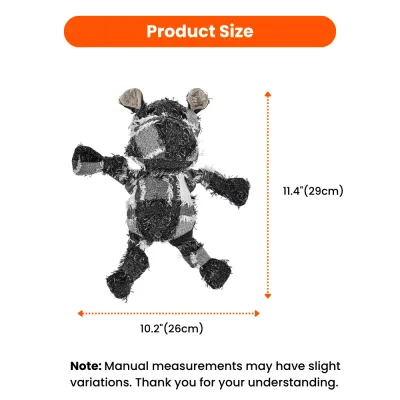 Plush Hippo Dog Toy Size Chart Product size infographic showing the hippo toy dimensions: 11.4 inches by 10.2 inches.
