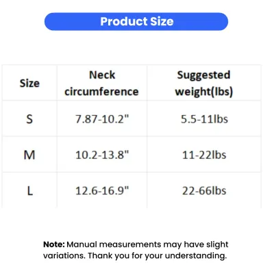 dog collar size chart with neck circumference and weight guide for small medium large dogs