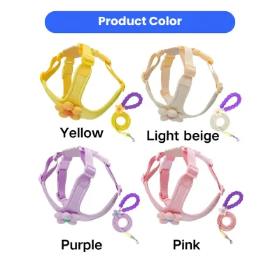 Dog Harness Set Multiple Colors Yellow Beige Purple Pink | Petfairs dog harness set color options yellow light beige purple pink with matching leash