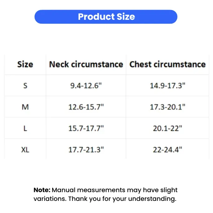 dog harness size chart neck chest measurement small medium large xl guide