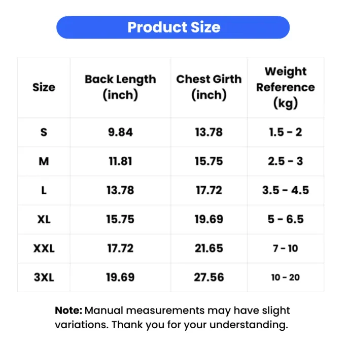 Dog Mesh Clothes Size Chart Back Length Chest Girth Weight Guide Petfairs dog mesh clothes size chart with back length chest girth and weight reference for sizing guide