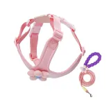 pink dog harness set breathable adjustable with flower decoration leash