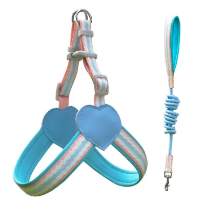 blue dog harness and leash set soft adjustable breathable no pull pet harness for small dogs