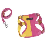 yellow and pink soft breathable dog harness with leash