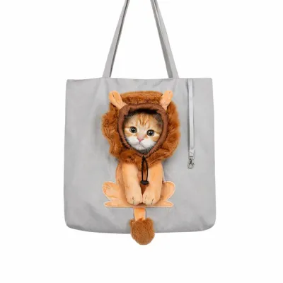 Cartoon Lion Pet Carrier Bag with Cat | Cute Cat Tote Bag | Petfairs cute cat in cartoon lion pet carrier tote bag breathable portable pet bag