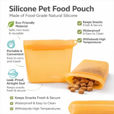 food grade silicone pet food pouch leak proof airtight waterproof dog treat storage container