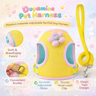 Breathable Adjustable No Pull Pet Harness with Durable Leash adjustable no pull pet harness breathable fabric soft mesh with metal leash clip and buckle design for cats and dogs