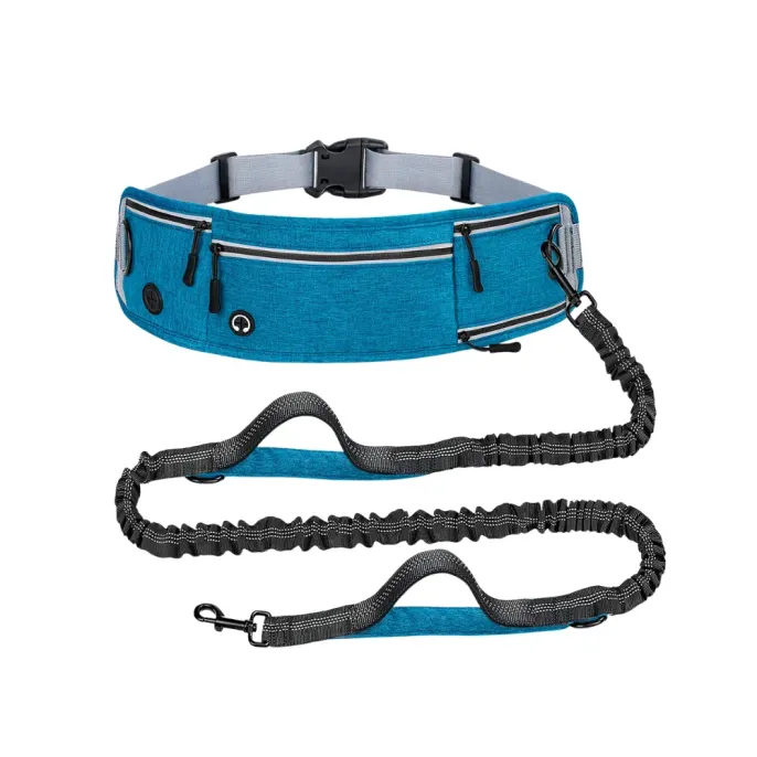 blue dog leash belt hands free anti shock elastic running leash adjustable