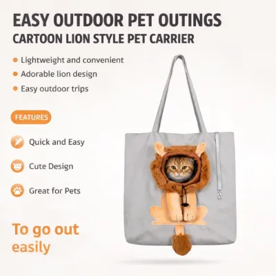 Lightweight Cartoon Lion Pet Carrier Tote Bag Features | Petfairs lightweight cute lion pet carrier bag easy outdoor pet travel tote bag