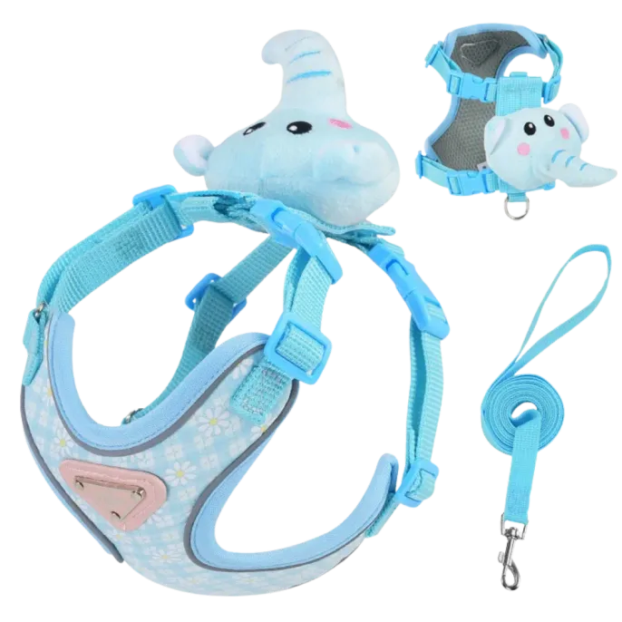 blue adjustable dog harness and leash set with plush toy for small dogs bulk wholesale