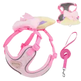 pink dog harness and leash set with plush toy cute pet accessory for small dogs