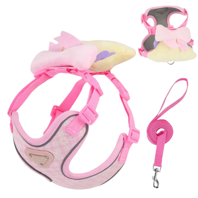 pink dog harness and leash set with plush toy cute pet accessory for small dogs