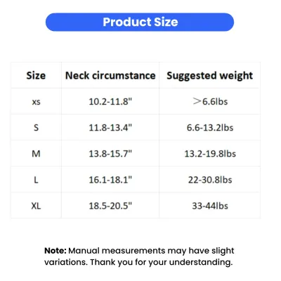 Pet Harness Size Chart XS to XL Neck Measurement and Weight Guide pet harness size chart xs to xl neck circumference inches and suggested weight guide for cats and small dogs