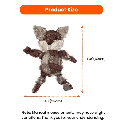 Fox Dog Toy Size Guide Infographic showing fox dog toy dimensions: 11.8 inches (30cm) height by 9.8 inches (25cm) width.
