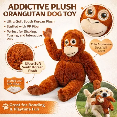 Soft Plush Orangutan Dog Toy Features | Interactive Dog Toy Supplier soft plush orangutan dog toy features PP fiber stuffing interactive dog toy