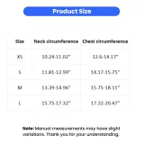 dog harness size chart with neck and chest measurements for small medium dogs