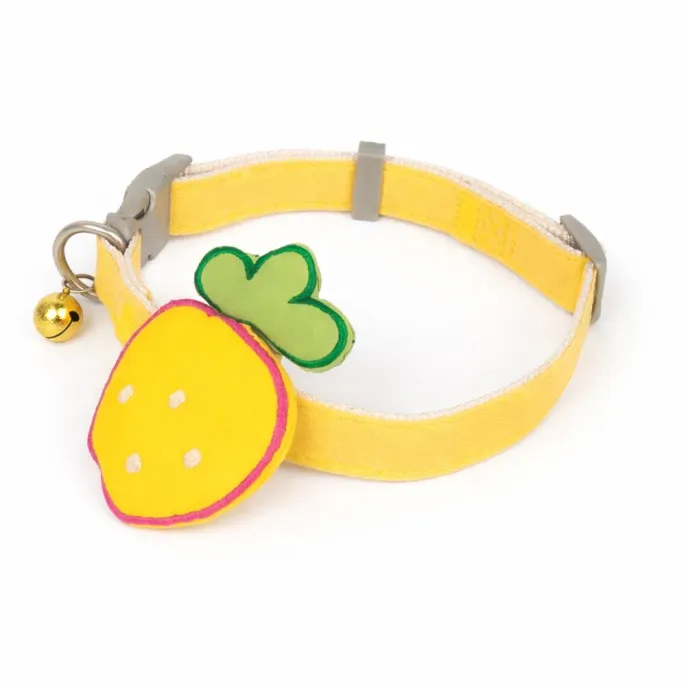 Yellow Strawberry Cat Bell Collar Cute Adjustable Pet Collar Bulk yellow strawberry cat collar with bell adjustable cute pet collar for cats and small dogs