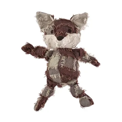 Yarn-Dyed Fox Plush Dog Toy Handcrafted yarn-dyed fabric patchwork fox dog toy isolated on a white background.