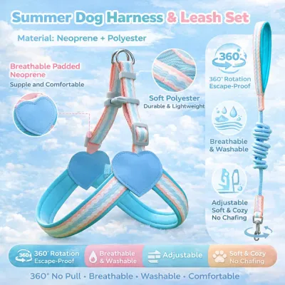 breathable dog harness neoprene polyester no pull adjustable soft padded harness with 360 rotation leash