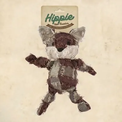 Hippie Series Fox Dog Toy Front view of the Hippie Collection Fox dog toy with retail packaging header.
