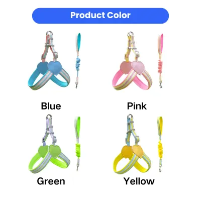 dog harness and leash set in blue pink green and yellow colors soft adjustable pet harness wholesale